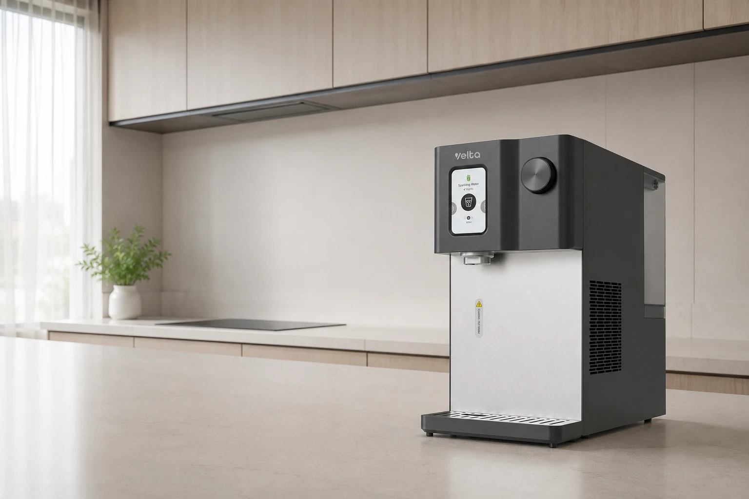 Velta HydroSpark+ on a pale kitchen counter