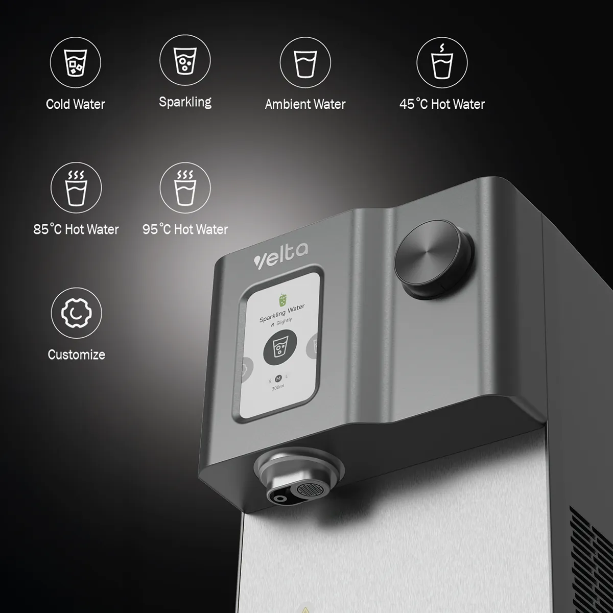 HydroSpark+ controls showing its water presets